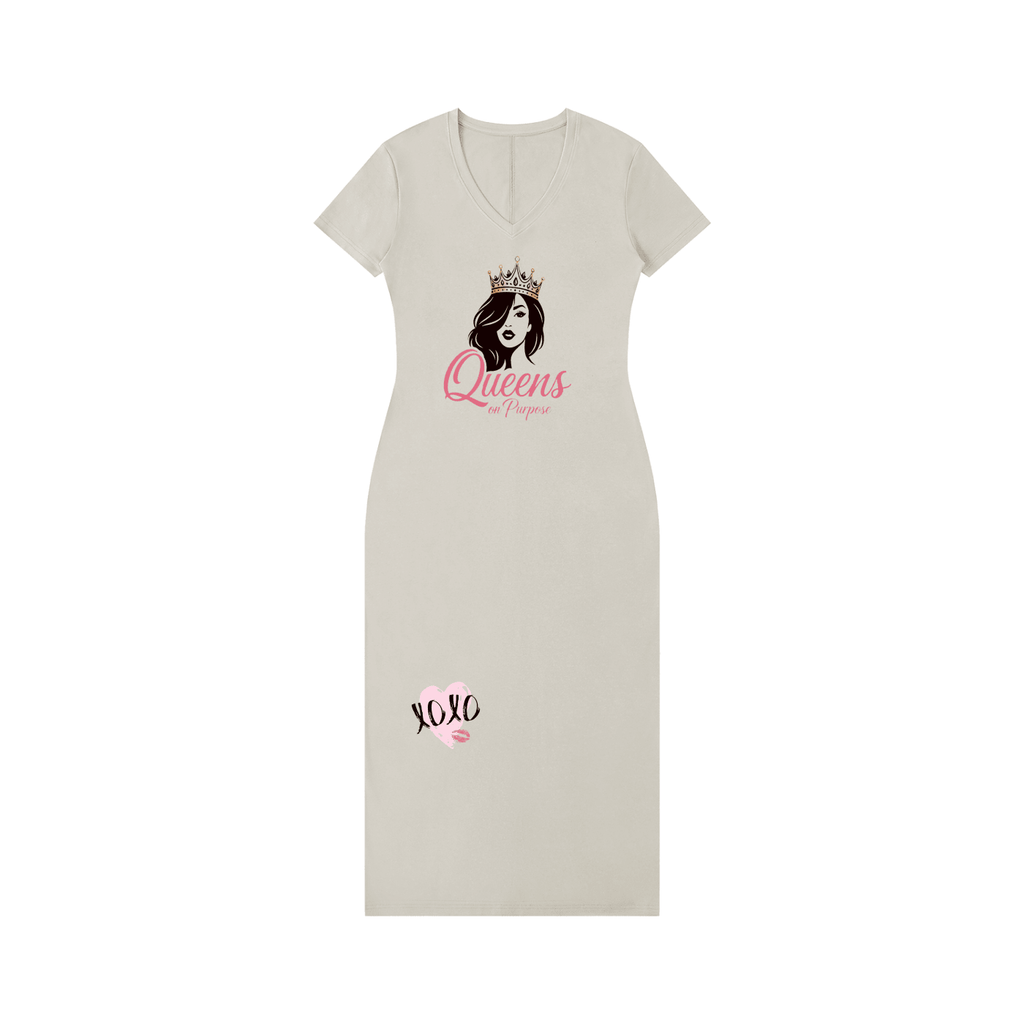 Women's V - Neck Short Sleeve Maxi Dress - Queen’s Boutique