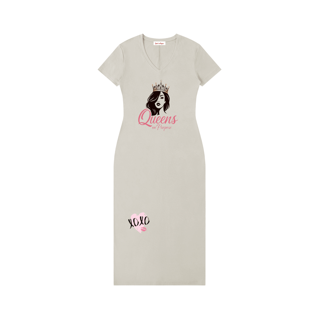Women's V - Neck Short Sleeve Maxi Dress - Queen’s Boutique